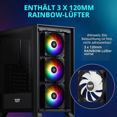 Ігровий корпус darkFlash DRX70 ATX Mid-Tower, 3x120мм RGB вентилятори, загартоване скло, Mesh-панель, чорний