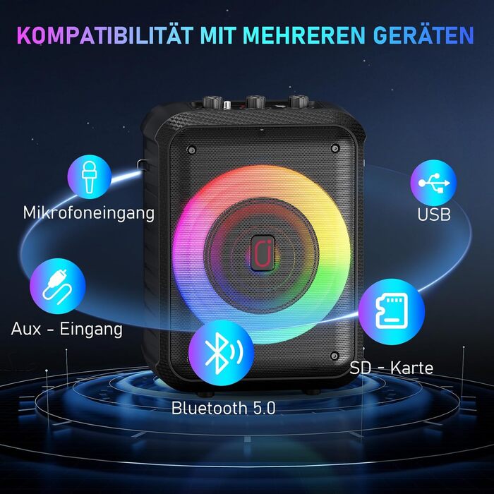 Караоке машина з 2 мікрофонами, портативна Bluetooth караоке система з LED підсвічуванням, Па-система, ідеальна для домашніх вечірок та як подарунок для дорослих та дітей, чорна D13T