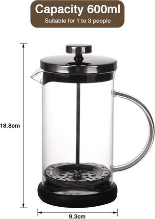 Френч-прес для кави та чаю, 600 мл, з фільтром, чорний, нержавіюча сталь
