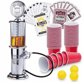 Ретро диспенсер для напоїв у стилі ностальгії | Bar-Butler - барна колонка з краном та шлангом для напоїв на вечірку | Диспенсер для пива, пивна колонка, барна колонка | Party Gadgets (1 x колонка + 50 стаканів + 2 ігри)