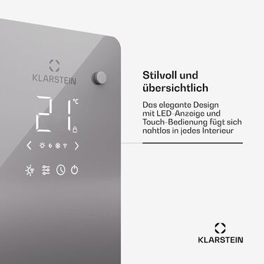 Конвектор Klarstein Bansin Crystal Smart: 1500 Вт, настінний/підлоговий, LED-дисплей, керування через додаток, енергоефективний, захист від перегріву та замерзання, блокування від дітей, для вітальні