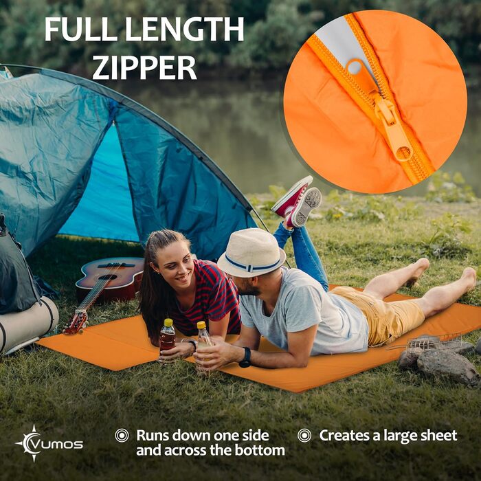 Vumos Sleeping Bag Liner and Camping Sheet - Silk-Like Material for Travel, Featuring a Full-Length Zipper