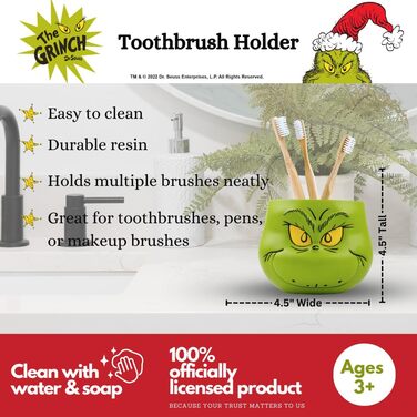 Collectibles Dr. Seuss' The Grinch Holiday Toothbrush Holder for Makeup Brushes/Pens, Official Licensed Product Franco