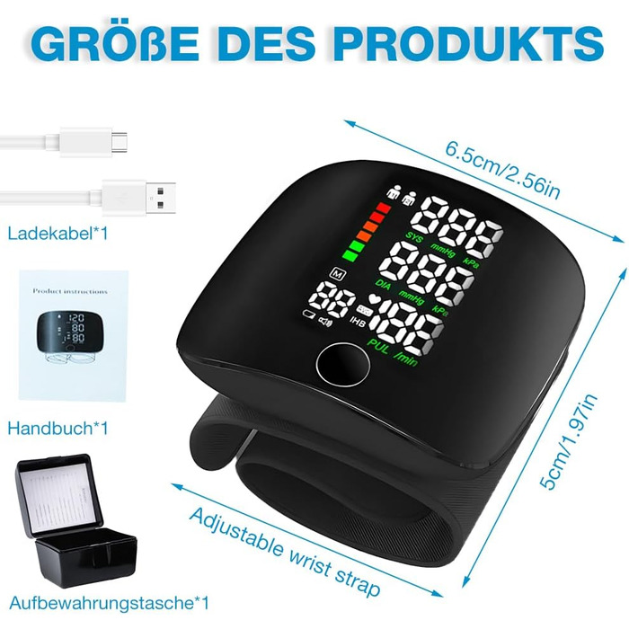 Тонометр на зап'ясті ADDLIVE Digital - точний вимір артеріального тиску з LCD-дисплеєм та пам'яттю на 99 показників, автоматичне озвучування (німецька мова)