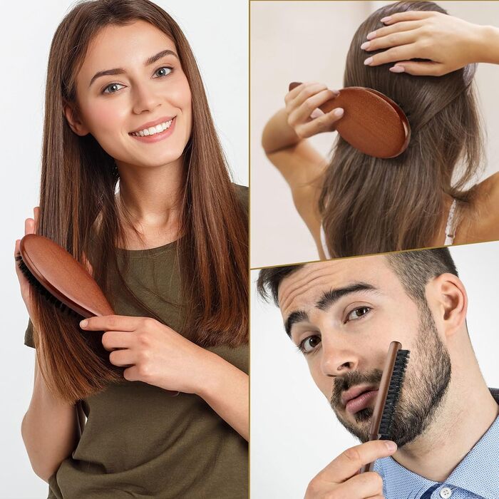 Дерев'яна щітка для волосся AISEELY з щетиною дикого кабана (2 шт.) - зменшує ламкість та пухнастість