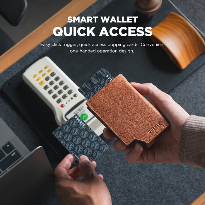 Гаманець-картхолдер VULKIT RFID захист шкіряний, коричневий (Кізелькові зерна) з відділенням для грошей та магнітним закриттям