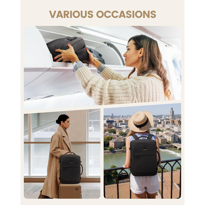 Чорний жіночий рюкзак LOVEVOOK 50L для подорожей, авіаперельотів та роботи, 17 дюймів