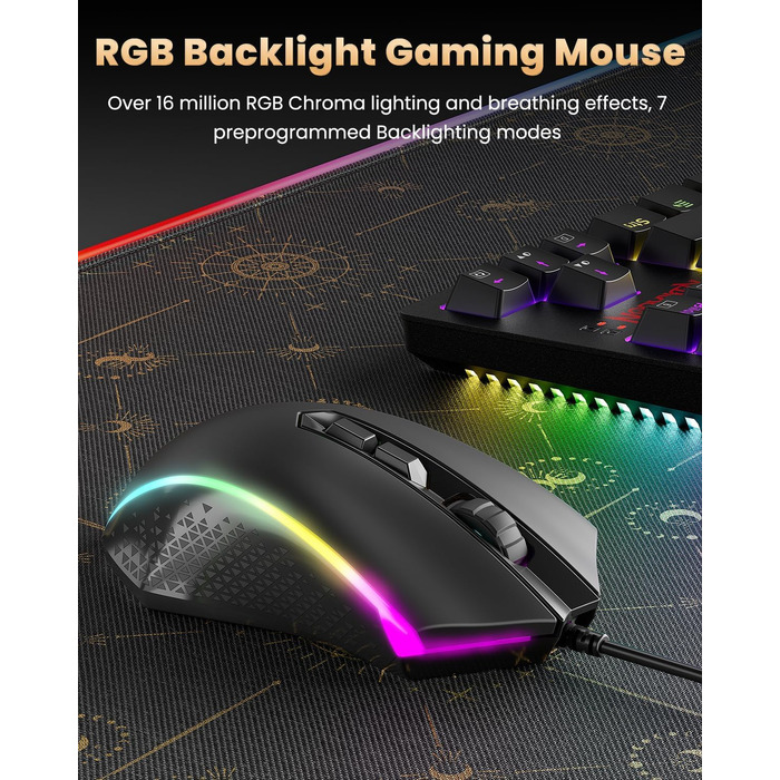 Redragon K552 Комплект: Механічна клавіатура та миша для геймінгу з RGB-підсвічуванням, brown switches, 4200 DPI, QWERTZ DE Layout