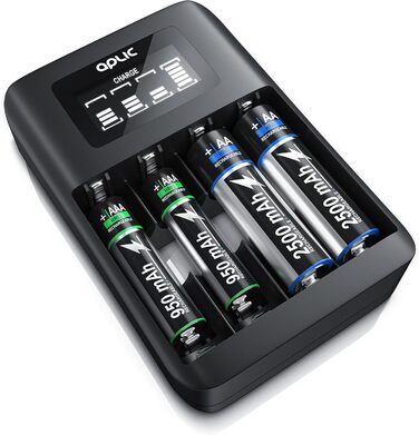 Зарядний пристрій CSL для акумуляторів AA/AAA NiMH з LCD-дисплеєм, 4 слоти, чорний