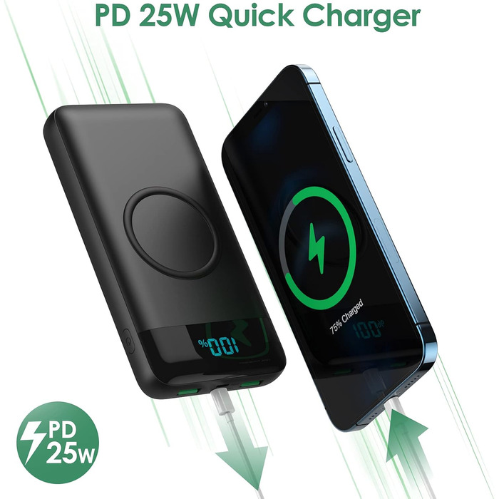 Power Bank 26800mAh з бездротовою зарядкою 15W, 25W PD3.0+QC4.0, 4 виходи USB-C, LCD дисплей, чорний Q2