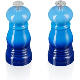 Le Creuset Small Mill Set, Salt and Pepper Mills, ABS Plastic, Each 5 x 5 x 12.1 cm, Ceramic Grinder, Azure, 44900112200000