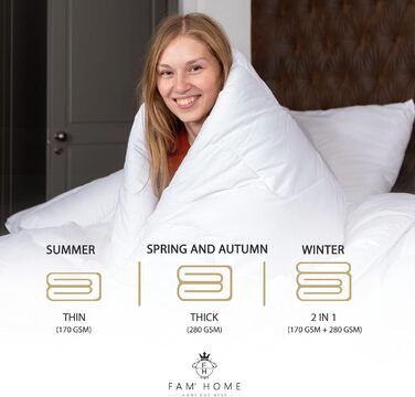 FAM Home Comforter Set 200x220 4 Seasons Washable | Stepped Comforter with 2 Separate Comforters | Blanket Antiallergic for Allergy Sufferers | Summer Blanket and Autumn Blanket… 200x220 cm 4 Seasons Blanket