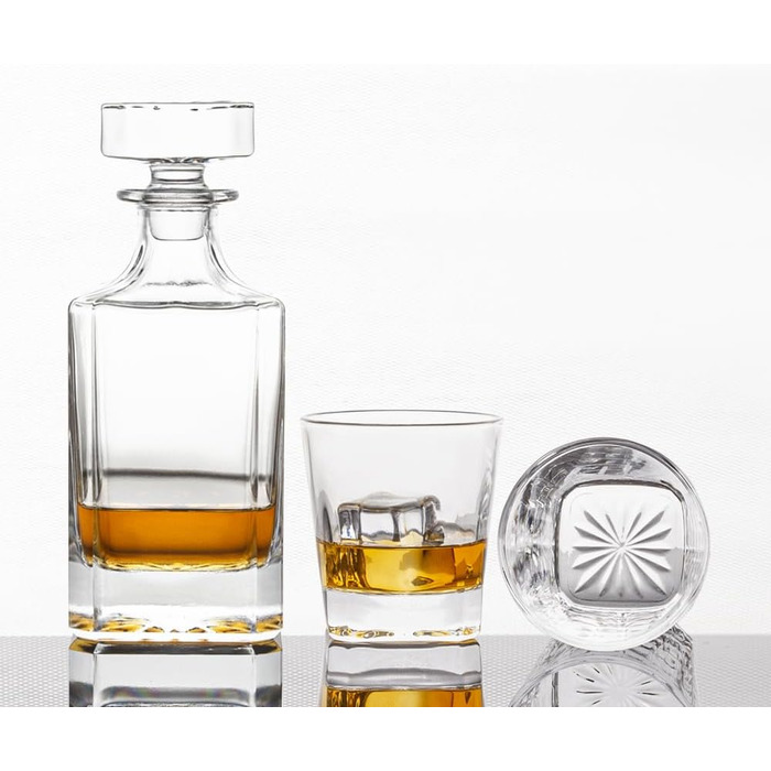Square Whiskey Decanter Set with 2 Glasses in Box - Scotch, Whiskey, Wine Decanter Set for Men & Women, Father, Colleagues, Lovers - 3 Piece Set