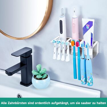 Настінний тримач для зубних щіток, електричний - без свердління, для зубних щіток та насадок, органайзер для пасти, сріблястий (великий)