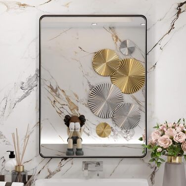 Дзеркало для ванної кімнати WEER, 61x81 см, чорний металевий каркас, матове скло, закруглені кути