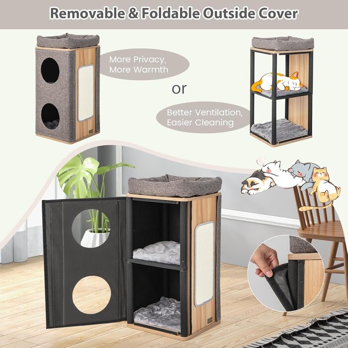 Котячий будиночок SOARS з когтеточкою, 3 яруси, 2 будиночки та ліжко, когтеточний комплекс для котів