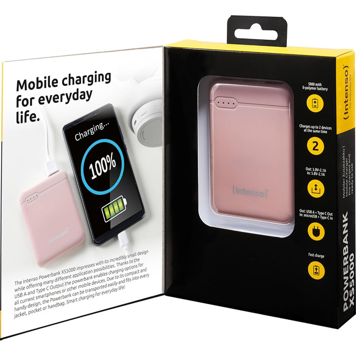 Powerbank Intenso Powerbank XS 5000mAh - зовнішній акумулятор для смартфона, планшета, MP3-плеєра, цифрової камери (рожевий)