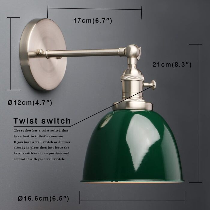 Phansthy 2 Pack Wall Sconce with Metal Shade Wall Lamp Industrial Design, Indoor Vintage Loft Wall Lamp E27 max. 40W for Living Room Bedroom Office Kitchen Hallway (White) (Dark Green)