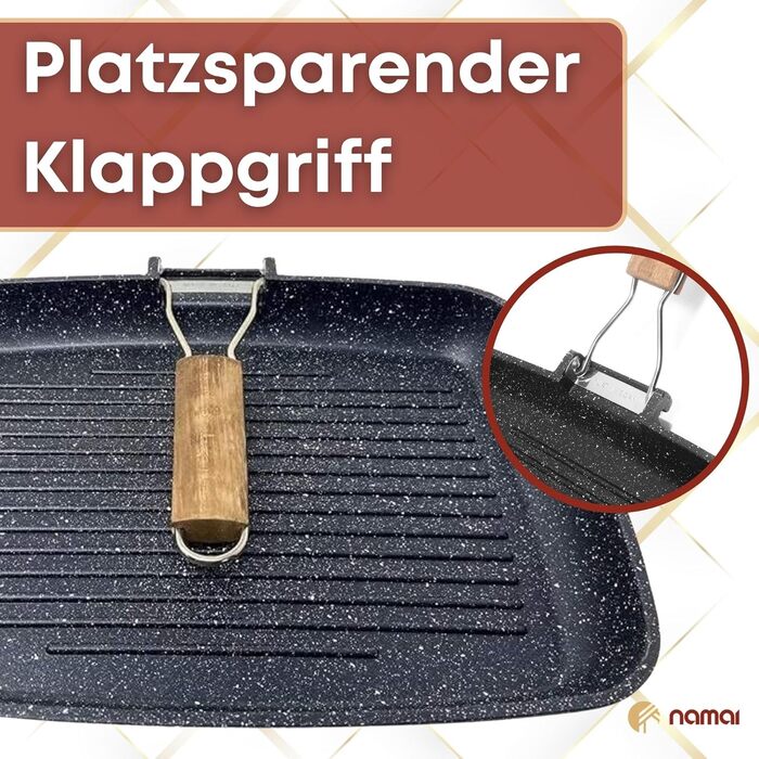 Гриль-пательня NAMAI алюмінієва лита 36x24 см, антипригарна, для газового гриля, чорна, виготовлено в Італії