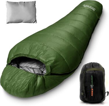 Спальний мішок SereneLife для кемпінгу - теплий, водонепроникний, для зимового відпочинку, температурний режим -15°C до +12°C, з компресійним мішком та подушкою