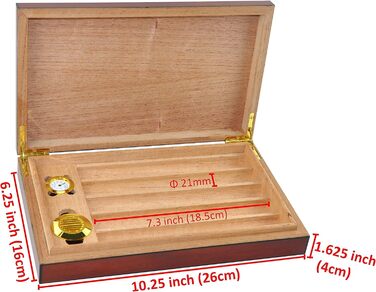 Вологозбережувач для сигар Eitida на 25-50 сигар з прозорим скляним дисплеєм, ручної роботи з іспанського кедру з перегородкою, зволожувачем та гігрометром, чорний ебоніт (Sapeli-kirsche_5ct)