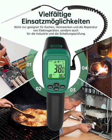 Інфрачервоний термометр ERICKHILL -50°C до 800°C, безконтактний цифровий лазерний термометр з щупом для м'яса -50°C до 300°C, регульований коефіцієнт випромінювання – для приготування їжі/грилю/заморожування