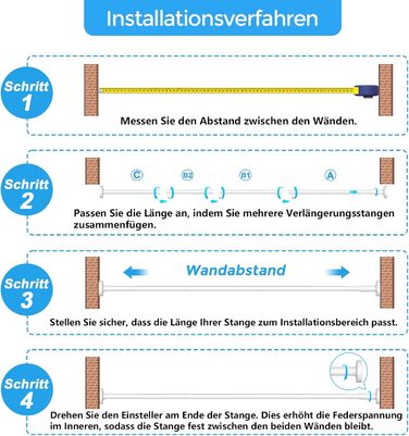 Штанга для карнизів AIZESI без свердління, 100-230 см, Ø 25 мм, телескопічна, для кріплення - регульована штанга для вікон, душу, балкону (білий, 81-158 см)
