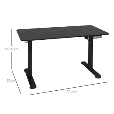 Vinsetto Standing Desk, Electric, with Anti-Collision, Overheat Protection, Memory Options, 140x70x72-116cm, Particleboard, Black | Aosom