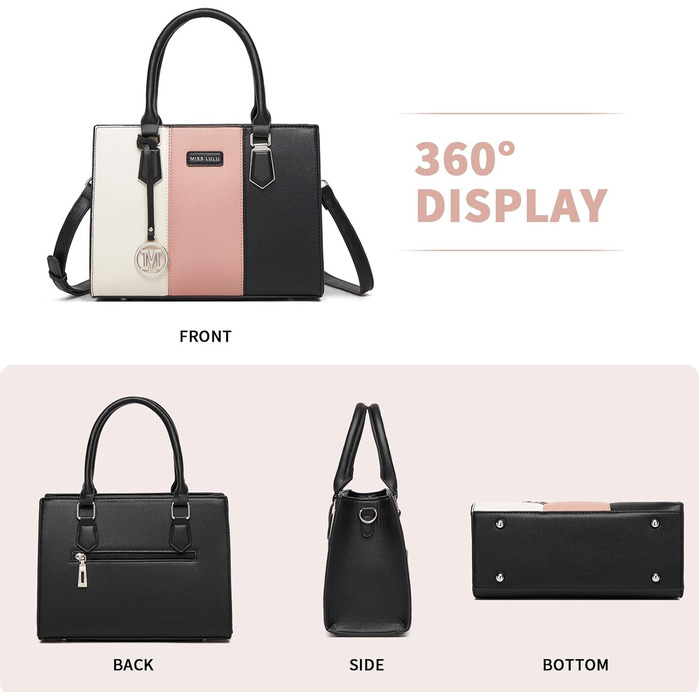 Сумка жіноча Miss Lulu середнього розміру з PU шкіри, рожево-сіра, з плечовим ременем для офісу, школи, подорожей та покупок