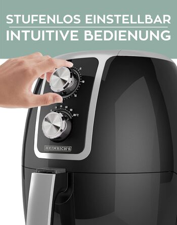 Фритюрниця повітряна HEINRICHS 9 літрів XXL, 10-в-1, LED-дисплей, 1800W, без жиру, таймер, компактна, кошик для миття в посудомийній машині