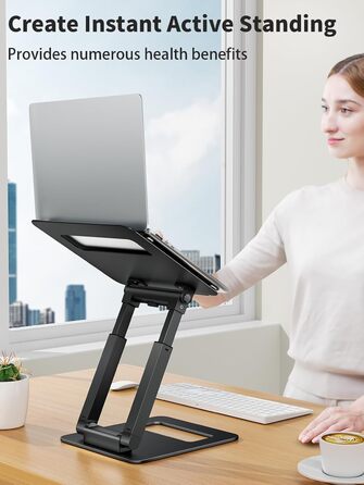 Adjustable Laptop Stand for Desk - Telescopic & Ergonomic Design - Fits 10-17 inch Laptops (Black)