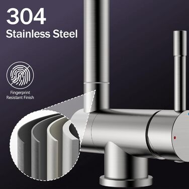 Змішувач кухонний висувний з нержавіючої сталі, 360° поворот, 4 режими, високий вилив, для мийки, ABS-розпилювач, G3/8 з'єднання (тільки для EU)