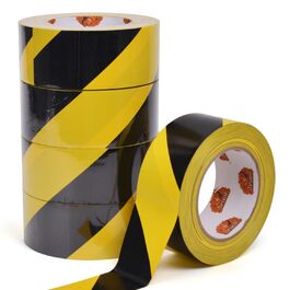Сигнальна стрічка TAPEBEAR, самоклеюча, жовто-чорна, PVC, 50мм x 46м, 5 рулонів, для маркування підлоги та позначення небезпеки