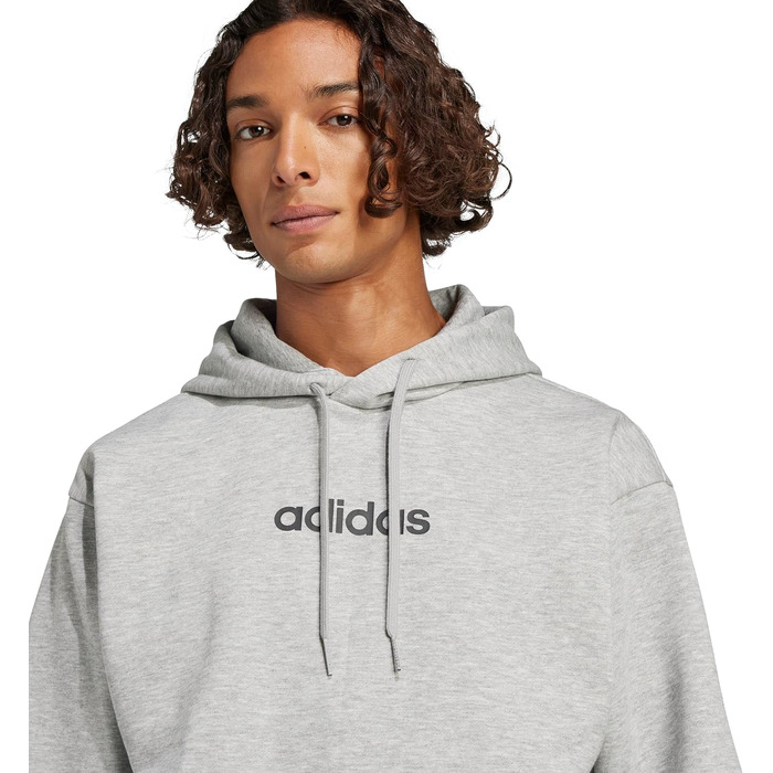 Чоловічий худі adidas Essentials Linear Fleece з капюшоном, сірий меланж/чорний, розмір S