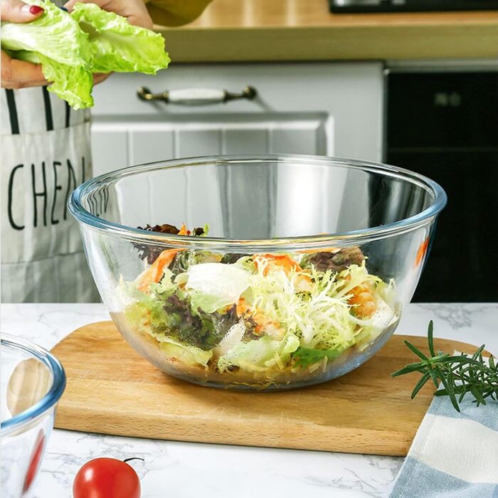 4-Piece Glass Bowl Set with Lids, Glass Mixing Bowl Set (3.5L, 2.0L, 1.0L, 0.5L), Large Salad Bowl with Lid, Oven, Microwave and Dishwasher Safe