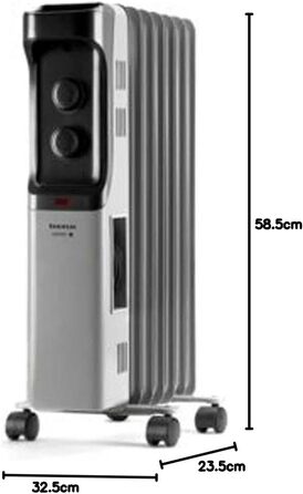 Олійний радіатор Taurus Dakar 1500W з 7 елементами, термостат, захист від перегріву, сірий колір