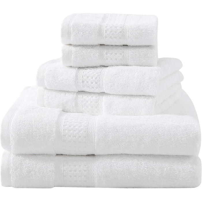Nautica - 6-Piece Bath Towel Set, Absorbent and Fade-Resistant Cotton Towel Set, Stylish Bathroom Decor (Oceane White, 6-Piece) 6 Piece White