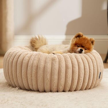 BEDSURE Ортопедичне ліжко для котів - пухнасте гніздо Donut 51x51x15 см, кругле котяче ліжко з знімним та пральним чохлом Cord-Fleece, неслизьке дно, (58.5 x 58.5 x 18 см, верблюжий)