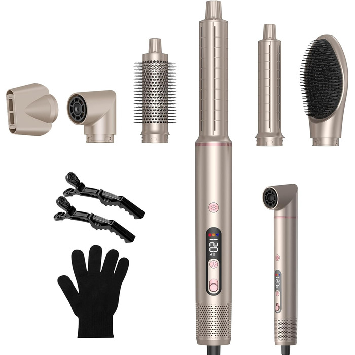 UKLISS Airstyler Pro 7 в 1: професійний фен-щітка з іонізацією, 1400W, для створення локонів, випрямлення та сушіння волосся (Золотий)