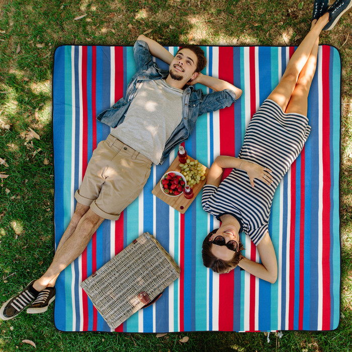 Ковдра для пікніка Relaxdays 200x200см синя смугаста