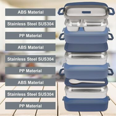 Ланчбокс Brotdose 3-ярусний для дорослих, 2200 мл, бенто-бокс з посудом, 3 відділення, BPA Free, для мікрохвильової печі, бежевий, 19.5 x 11.2 x 15 см