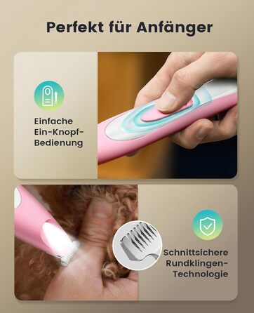 Триммер для собак Oneisall Paw Trim Pro з LED-підсвічуванням, рожевий: безпечна стрижка лап, очей, вух та обличчя