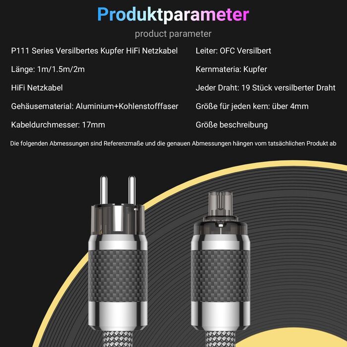 Hi-Fi мережевий кабель Tertullus High End C15 для аудіотехніки, штекер Schuko — C15, 1м