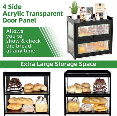 BAMBANG Дерев'яний Brotbox для кухонної стільниці, Brotbox у стилі ферми з 2 дверцятами, дерев'яний Brotbox для зберігання хліба, контейнер для саморобного хліба, натуральне дерево (UK-MBX)