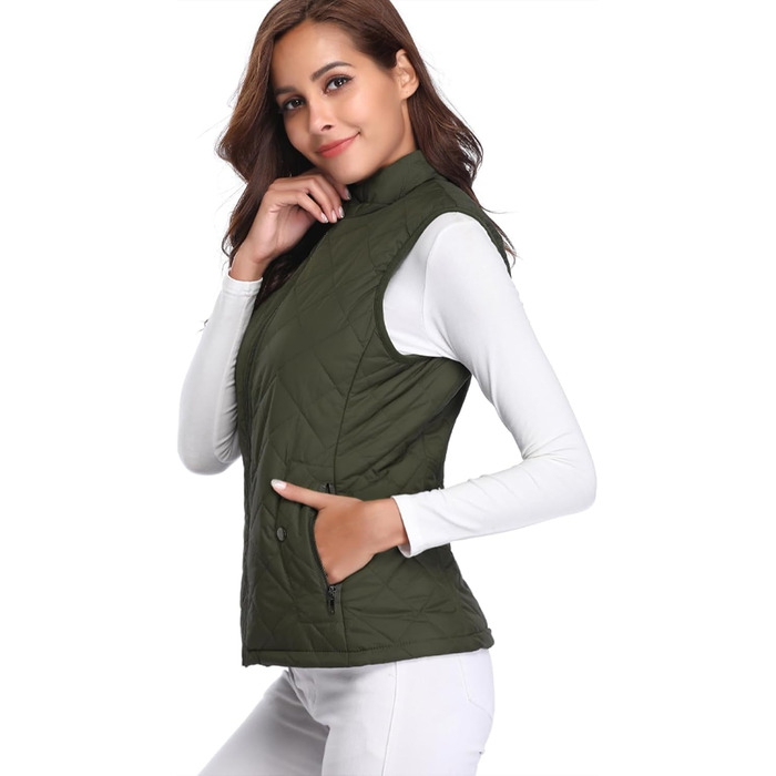 Жіноча жилетка Fuinloth, осіння, легка, стьобана, без рукавів, короткий жакет, зелена