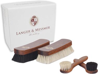 Langer & Messmer 4-Piece Shoe Brush Set Essential made of horsehair for professional shoe care of smooth leather shoes - includes polishing brushes and cream brushes