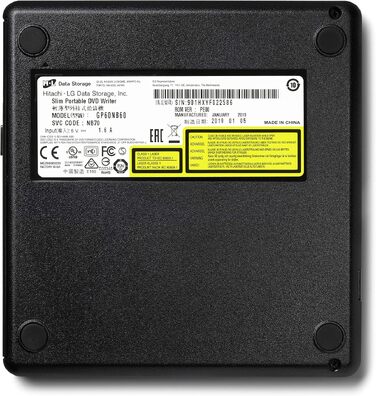 Зовнішній DVD-привід Hitachi-LG GP60, портативний Slim DVD-записувач та плеєр для ноутбука, USB 2.0, швидкість 8x, сумісність з Windows та Mac OS, чорний