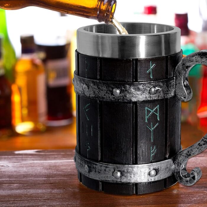 Таз для пива Viking з дерева та нержавіючої сталі, 600 мл, 14.3 см – середньовічний стиль для чоловіків