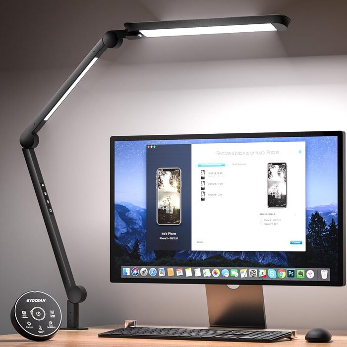 LED лампа EYOCEAN для робочого столу з регульованою яскравістю та двома джерелами світла, архітектурна лампа, 15W, захист очей