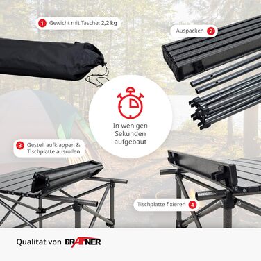 Складний кемпінговий стіл Grafner Ultra Leicht 53.5x50x50 см, вуглецева сталь, чорний - портативний стіл для пікніка, фестивалів та відпочинку на природі